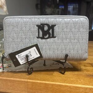 Badgley Mischka Gray with black detail Wallet WITH phone holder! Vegan leather